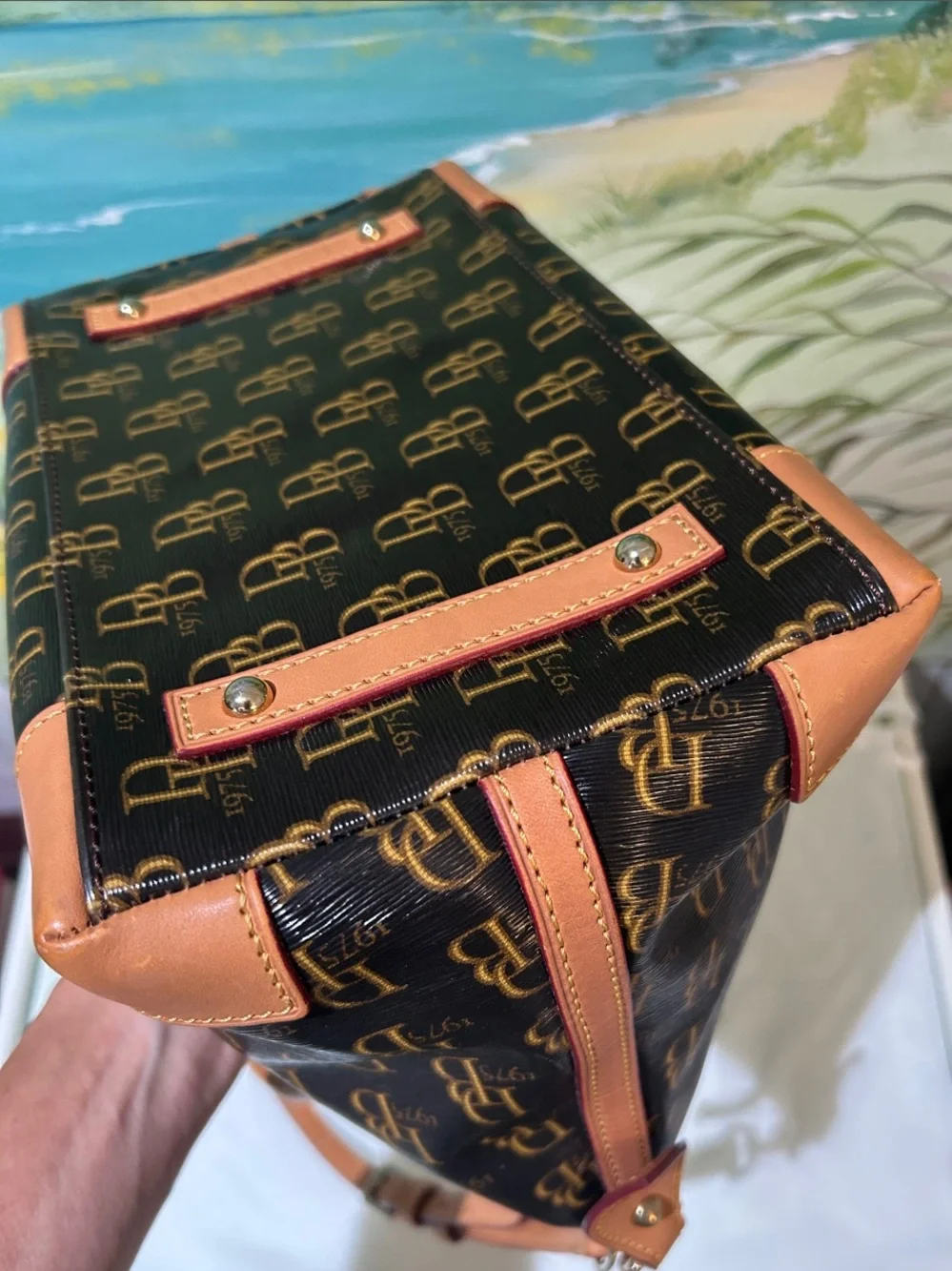 Dooney & Bourke Vanessa Signature 1975 Satchel/Shoulder Bag Espresso Honey
